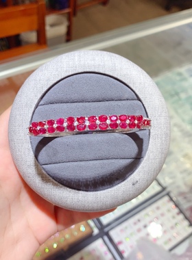高品质缅甸新烧天然红宝石手镯 尺寸 3X4mm 925银精工镶嵌