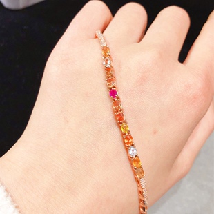 【中国地质大学】彩蓝宝手链，粉嫩通透5A宝石3*4mm925银精