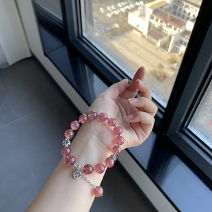 天然10.5mm草莓晶单圈手链 鸽血红情人节礼物 搭配s925银配饰