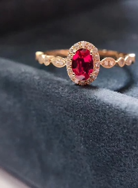 缅甸新烧红宝石戒指晶体超干净的，火彩爆闪，主石6X4mm母亲节礼