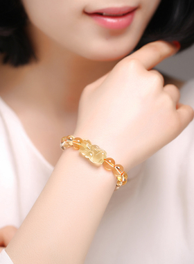 招财转运天然黄水晶狐狸手链女男