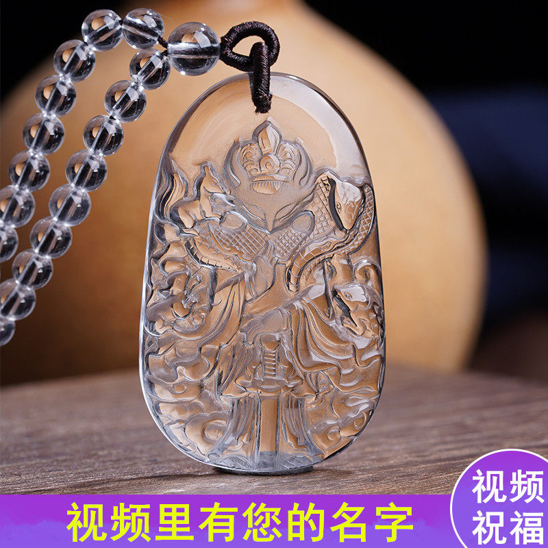 天然白水晶狐狸吊坠女招桃花转运五仙九尾狐项链毛衣链挂件男饰品