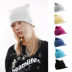 BEAMLIFE25AW原创设计猫耳朵可爱针织刺绣针织冷帽子男女毛线帽潮