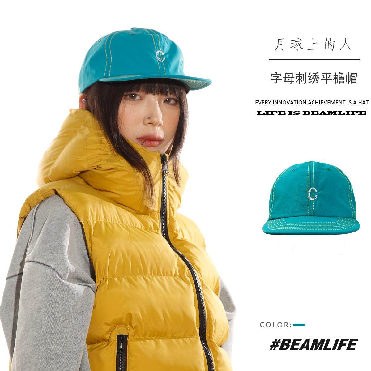 BEAMLIFE男女白线日韩四季平檐帽