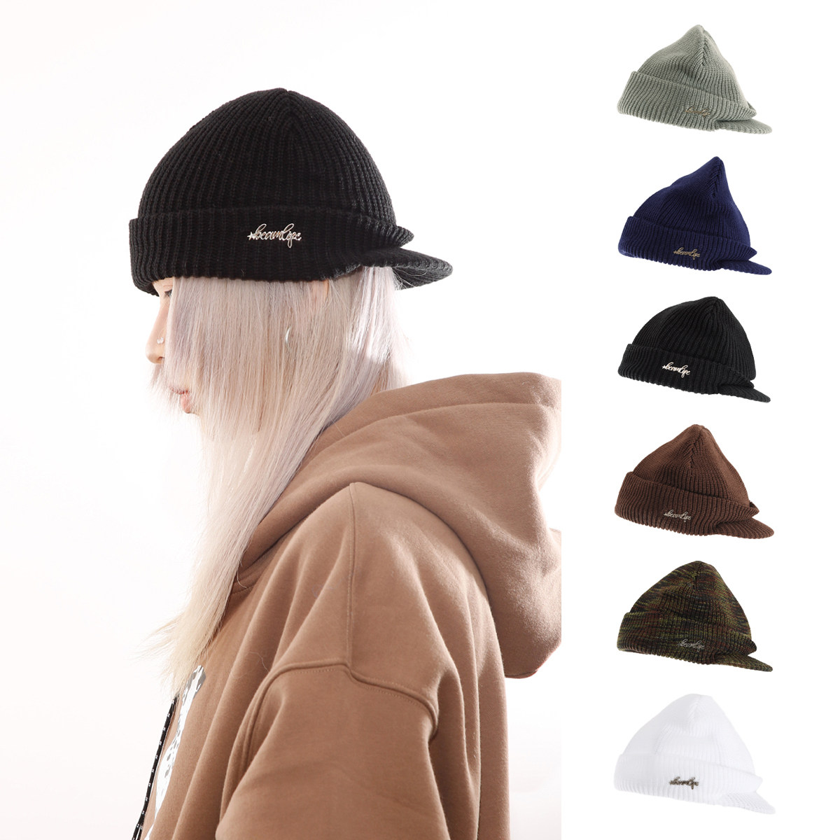 日系复古粗针织街头毛线鸭舌帽