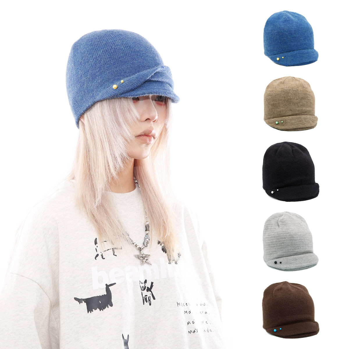 韩版小标羊毛鸭舌针织帽