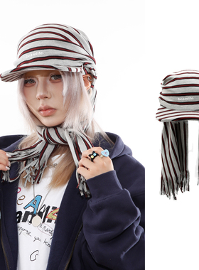 BEAMLIFE25AW秋冬原创小众条纹围巾一体帽子男女韩系鸭舌披风帽潮