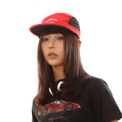 黑红拼接软顶可调节五片帽子