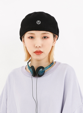 BEAMLIFE20A/W羊毛笑脸后戴贝雷帽女 原创国潮黑色反戴前进帽子男