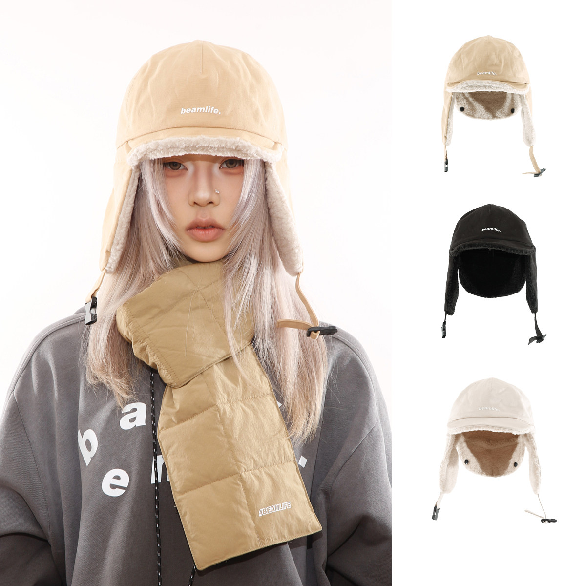 日系前后戴雷锋帽加绒保暖护耳帽