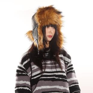 月球上的人 秋冬座山雕仿貂子毛雷峰帽保暖防风护耳加厚毛绒帽子