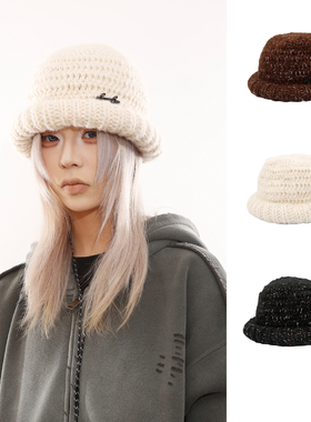BEAMLIFE25AW秋冬原创金属标卷边渔夫帽子男女针织毛线帽保暖冷帽