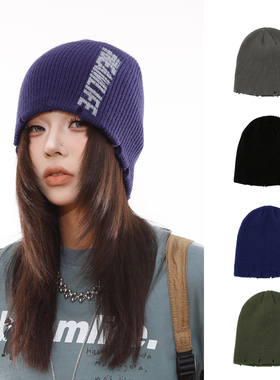 BEAMLIFE25AW原创秋冬喷墨手工破洞包头堆堆帽子针织毛线冷帽男女