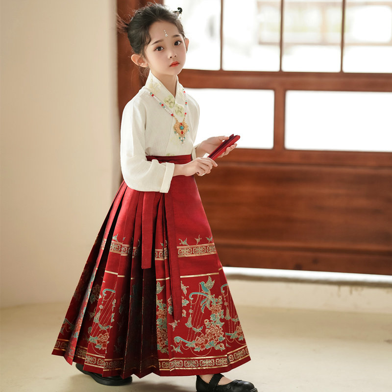 汉服女童马面裙2025年新款春秋款儿童马面裙中国风新中式大童套装