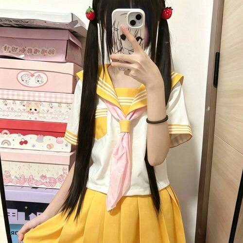三件套JK制服基础款夏季红色黄色三本水手服甜美清新学院风整套