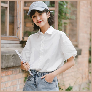 上衣班服设计感小众学生 jk制服薄款 女夏宽松短袖 日系雪纺白色衬衫