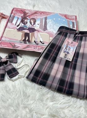日系jk粉雾海制服原创格裙学院风百褶裙短裙黑粉学生校供感百搭