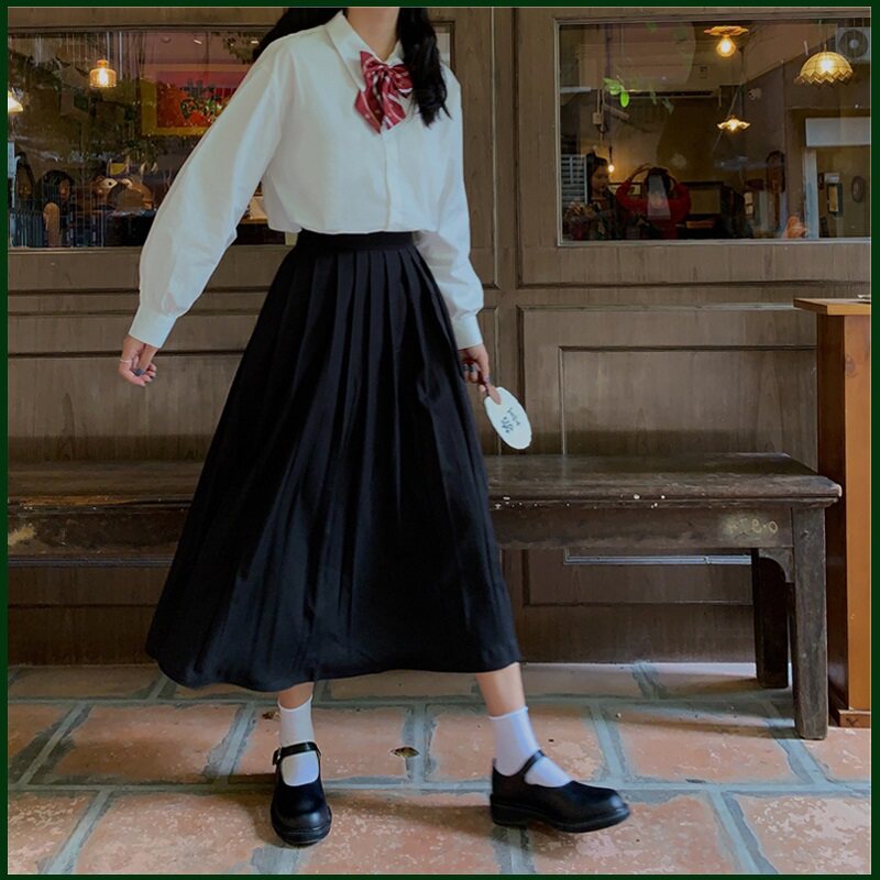 日系JK制服长裙百搭学院风校服班服黑色百褶a短裙中长裙半身裙潮