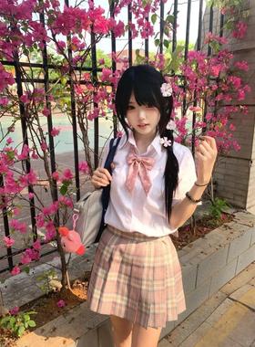 套装JK制服学院风衬衣上衣日系夏季白色短袖衬衫樱奈格裙三件套