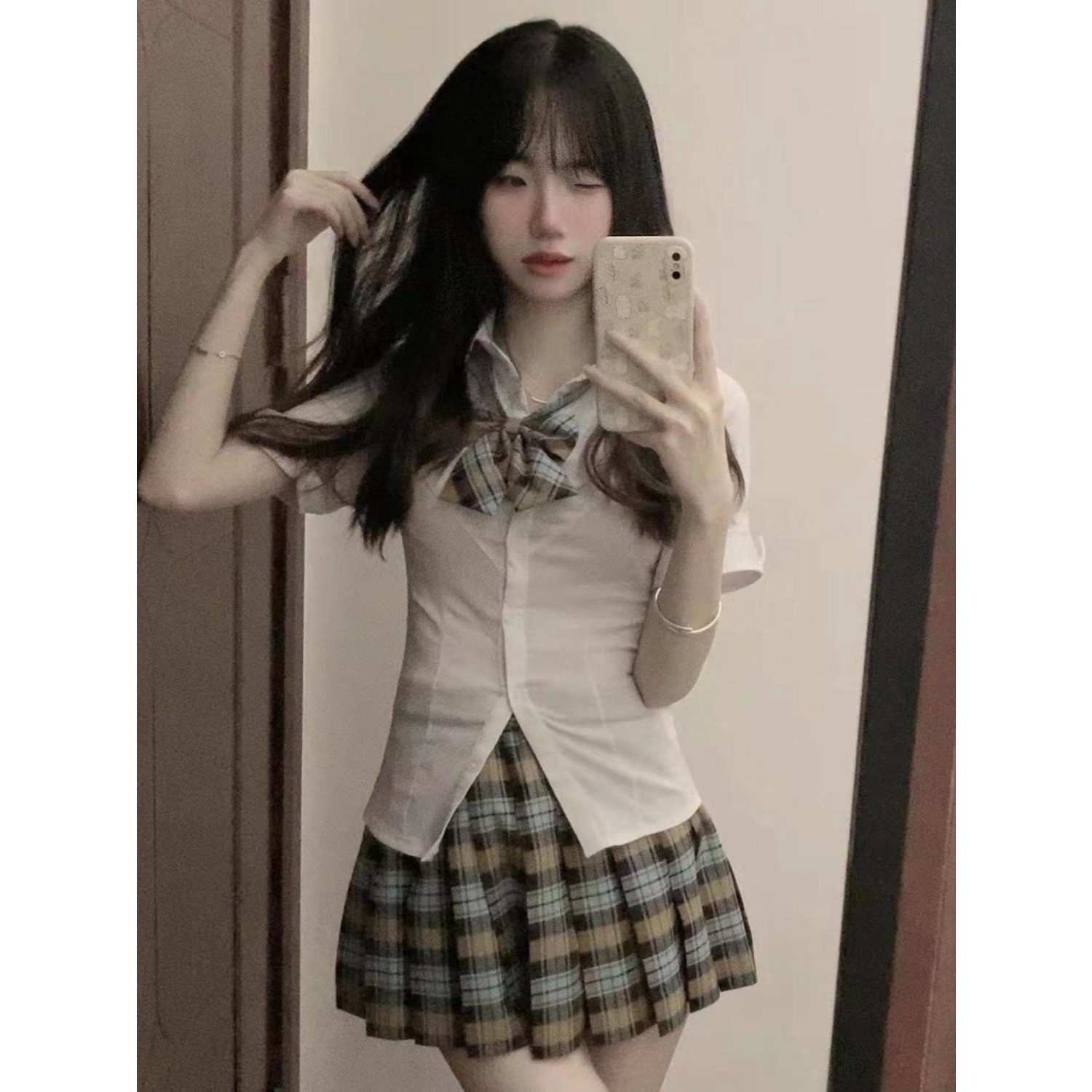 三件套秋刀鱼jk制服裙jk格裙夏款jk百褶裙子春秋季半身短裙领结图片