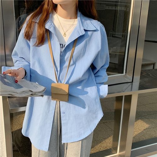 设计感小众蓝色甜美风别致衬衣