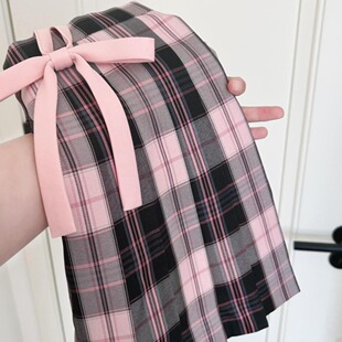 校供感原创JK制服【粉雾海】黑粉格裙甜酷辣妹学院风半身百褶裙