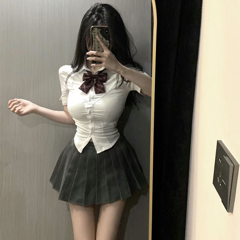 【三件套】夏季JK制服套装纯欲风收腰修身短袖衬衫上衣百褶裙领结