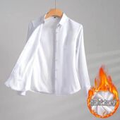 长袖 定制秋冬保暖大码 职业工装 加绒白衬衫 工作服正装 带绒职业衬衣