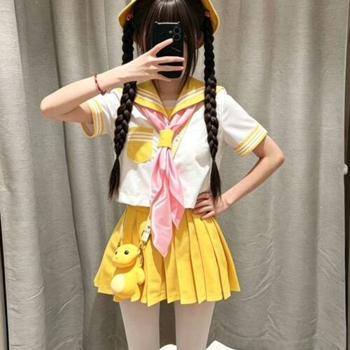 黄色新款三本JK制服短袖衬衫水手服软妹JK套装穿搭学院风三件套