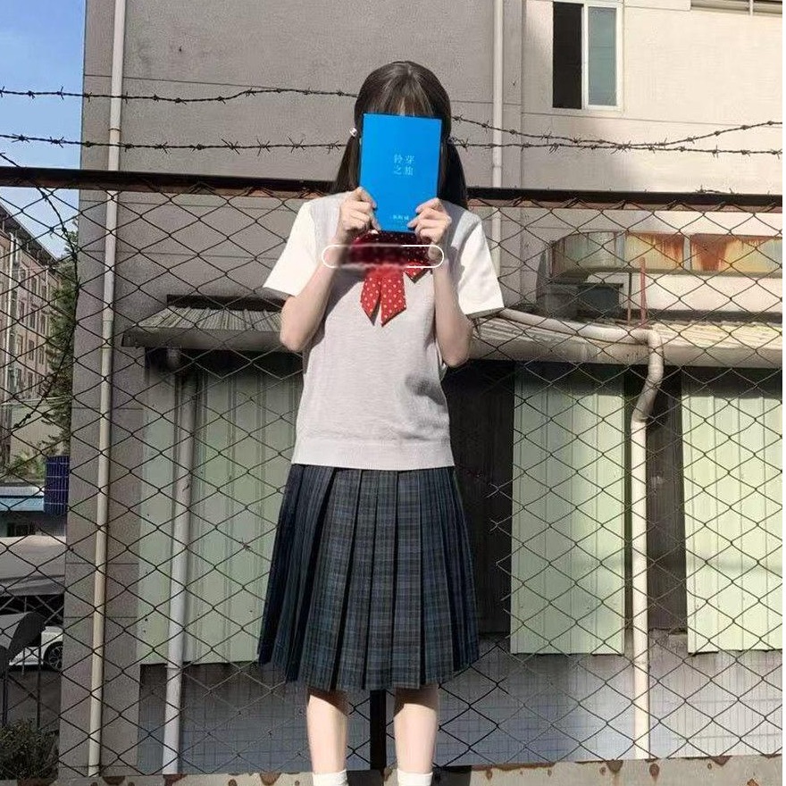 日系jk制服55CM短裙马甲套装纯色针织衫毛衣学院背心格裙四件套