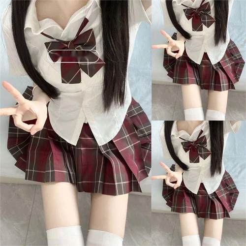 原创jk制服套装女学生校服纯欲风衬衫收腰显瘦JK衬衣百褶裙两件套