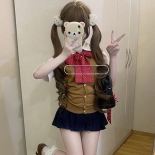 校供感JK制服套装 V领马甲开衫 2025夏季 女叠穿漫感上衣短裙套装