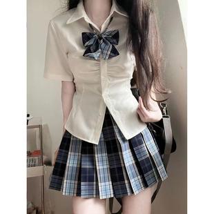 原创显瘦修身 衬衫 白色衬衣三件套 收腰绑带短袖 学院风jk制服夏季