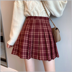 百褶裙女春秋高腰a字显瘦大码 短裙jk格裙夏 格子半身裙子2022新款