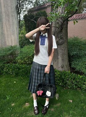 四件套jk制服浅灰色针织马甲背心学院风海苔中裙叠穿校供感套装