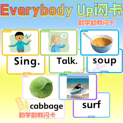 牛津Everybody Up英文英语单词卡片早教启蒙教具塑封EU幼儿闪卡
