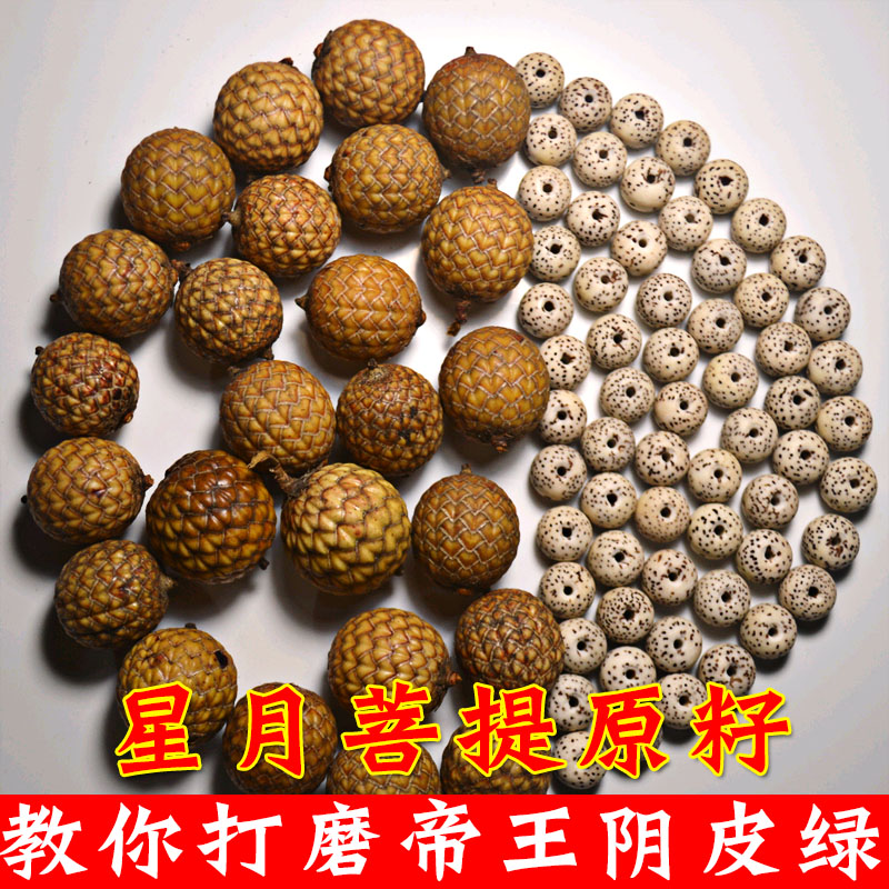 星月菩提子原料手链佛珠手串原籽项链原生态顺白阴皮绿星月108