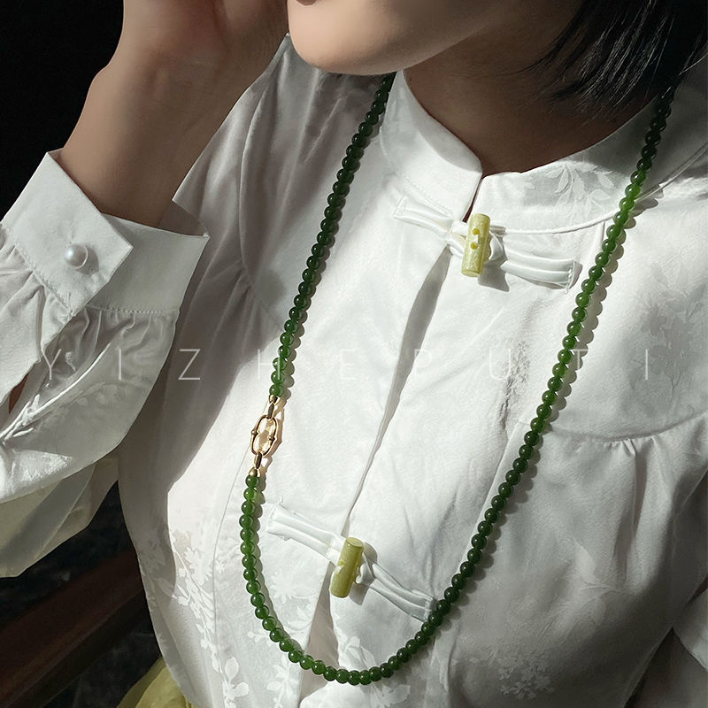 天然玉髓祖母绿长项链毛衣链绿色