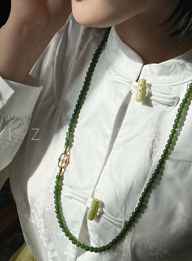 天然玉髓祖母绿长项链毛衣链绿色新中式国风高级感珠链百搭款女