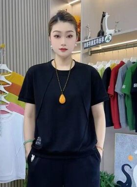 中老年短袖t恤女卫衣上衣大码2026新款中年妈妈夏装女士宽松半袖