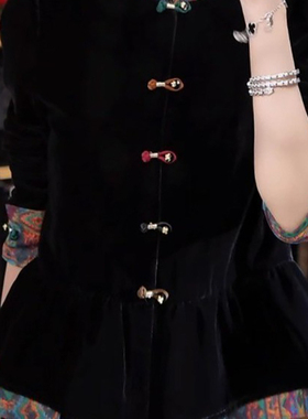 丝绒国风外套两面穿黑色新中式开衫春秋盘扣改良唐装上衣外搭女装