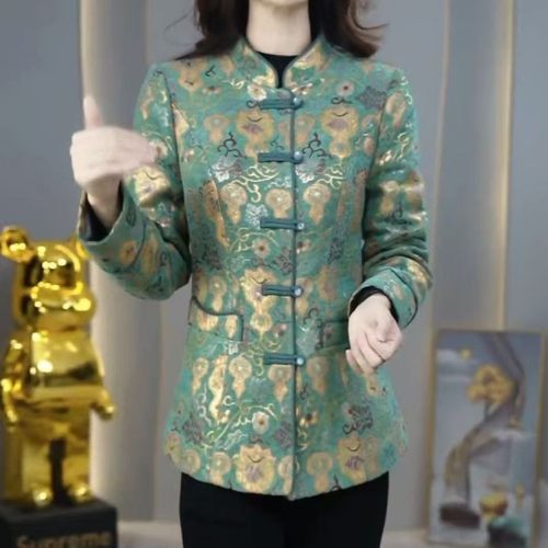 新中式刺绣夹棉外套女2025冬季J加厚保暖上衣修身显瘦妈妈装棉服