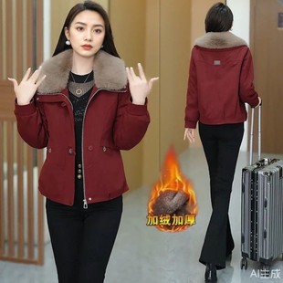 加绒加厚短款 时髦洋气休闲百搭保暖毛领棉袄外套 派克服女2025冬季