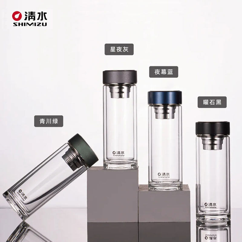 清水双层玻璃杯茶水分离水杯户外男女泡茶杯子耐热便携双层玻璃杯