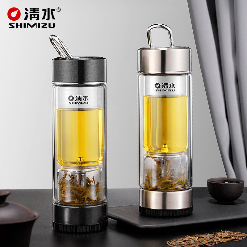 清水玻璃杯茶水分离杯家用隔热男女茶杯便携车载杯子带盖提环8702,餐饮具,玻璃杯,淘宝优惠券,粉丝福利购,淘宝优惠卷