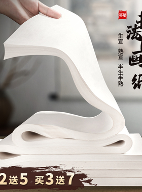 崇星半生半熟宣纸书法专用纸初学者毛笔字练习纸生宣熟宜国画美术专用四尺六尺加厚作品纸练字毛边仿古整张纸
