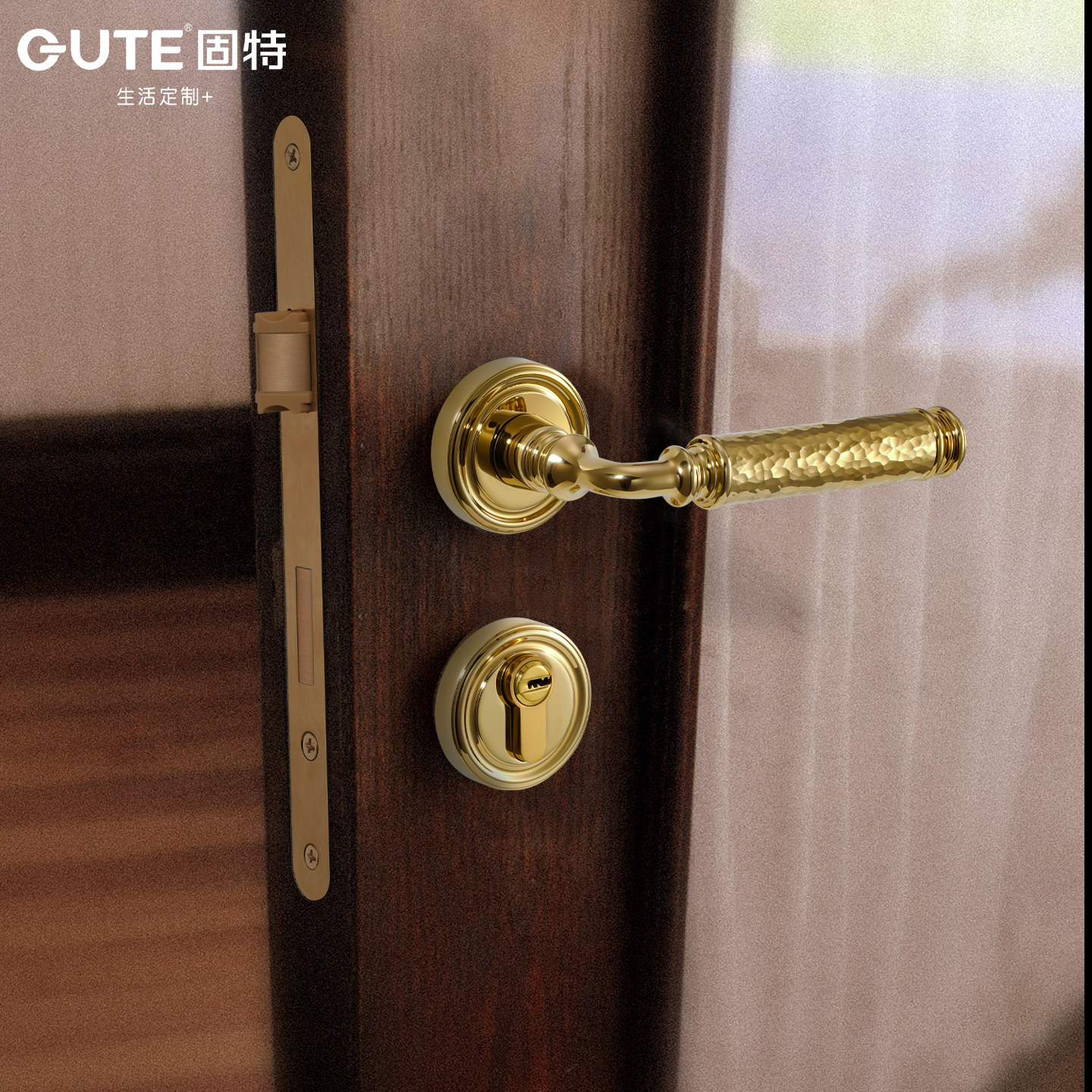 固特黄铜室内卧室金色复古门锁图片