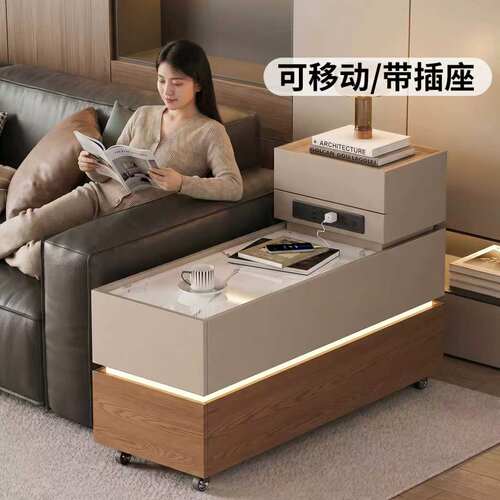 中古风可移动边几沙发边柜带插座