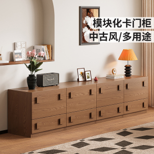 实木中古电视柜客厅家用2025款模块化自由组合柜多功能落地卡门柜