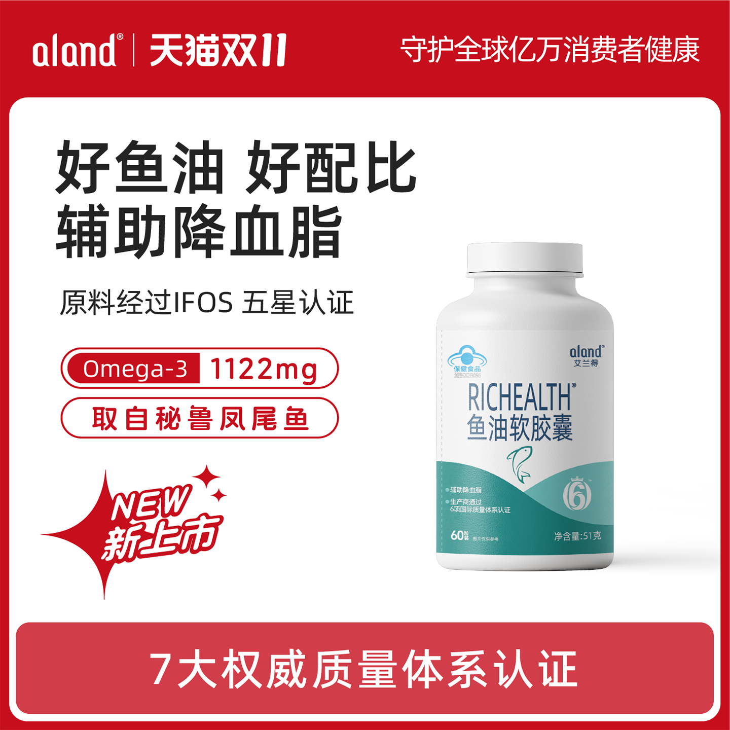 艾兰得omega3鱼油辅助降血脂